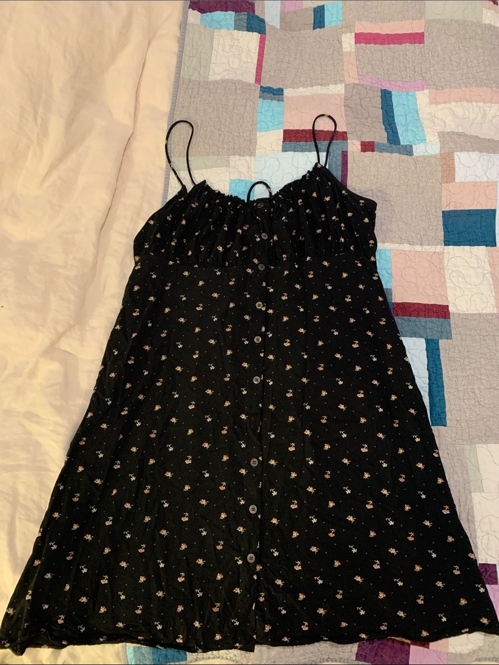 Black Floral Button-Front Cami Dress